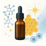 Imagen de frasco de propóleo natural con panal de abejas, representando los beneficios del propóleo para la salud respiratoria