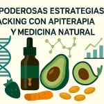 Ilustración de biohacking con apiterapia y medicina natural: propóleo, miel, polen y suplementos naturales