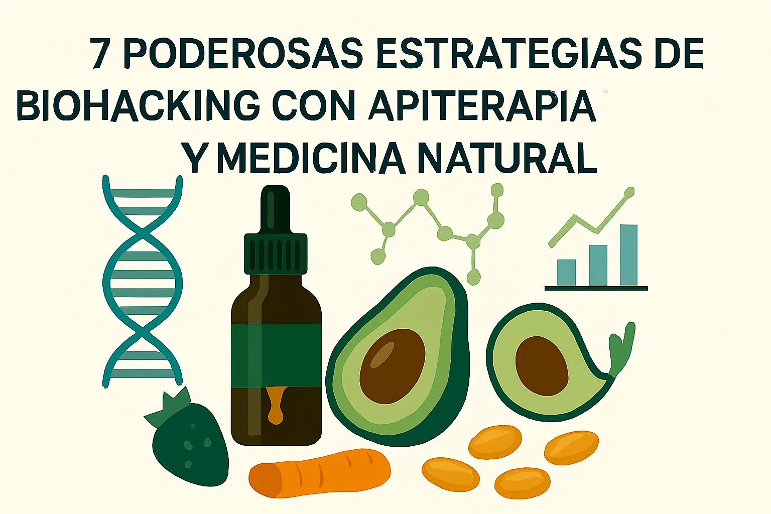 Ilustración de biohacking con apiterapia y medicina natural: propóleo, miel, polen y suplementos naturales