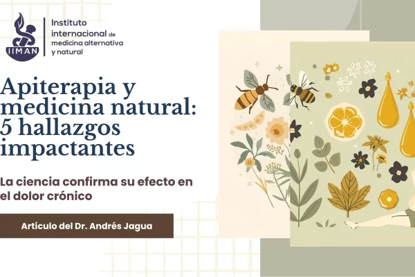 Frascos de miel y propóleo natural sobre fondo cálido con tonos dorados y verdes, que representan la apiterapia para el dolor crónico.