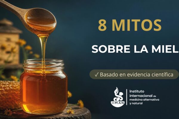 Beneficios de la miel: ilustración que representa ocho mitos analizados con evidencia científica sobre el consumo de miel.